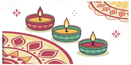 Celebration oil lamp, hindu tradition festive light illustration vector
