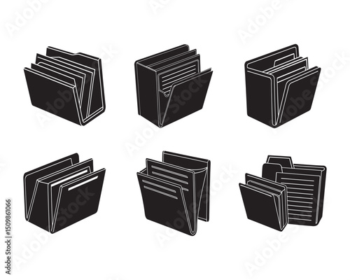 Black Leather notebook, folder, and cosmetic bag organizer on white background. Genuine leather products