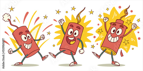 Cartoon firecracker design, joyful pyrotechnic character illustration
