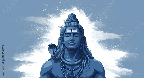 Serene Blue Shiva A Digital Illustration of the Hindu God of Destruction and Transformation