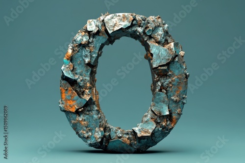 The letter O is made of rocks and has a rough texture