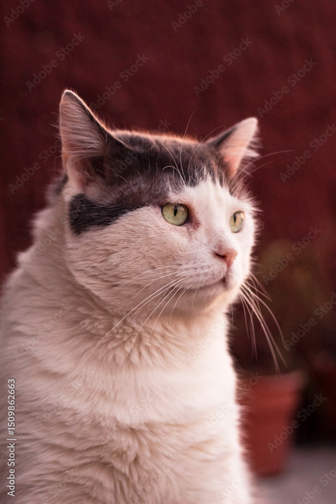 Obraz premium White cat watching the sunset