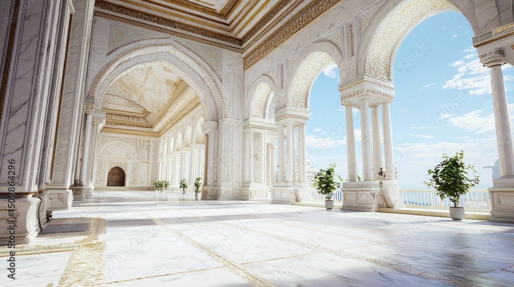Grand Interior of Luminous Architectural Space with Elegant Arches Grand Interior of Luminous Architectural Space with Elegant Arches