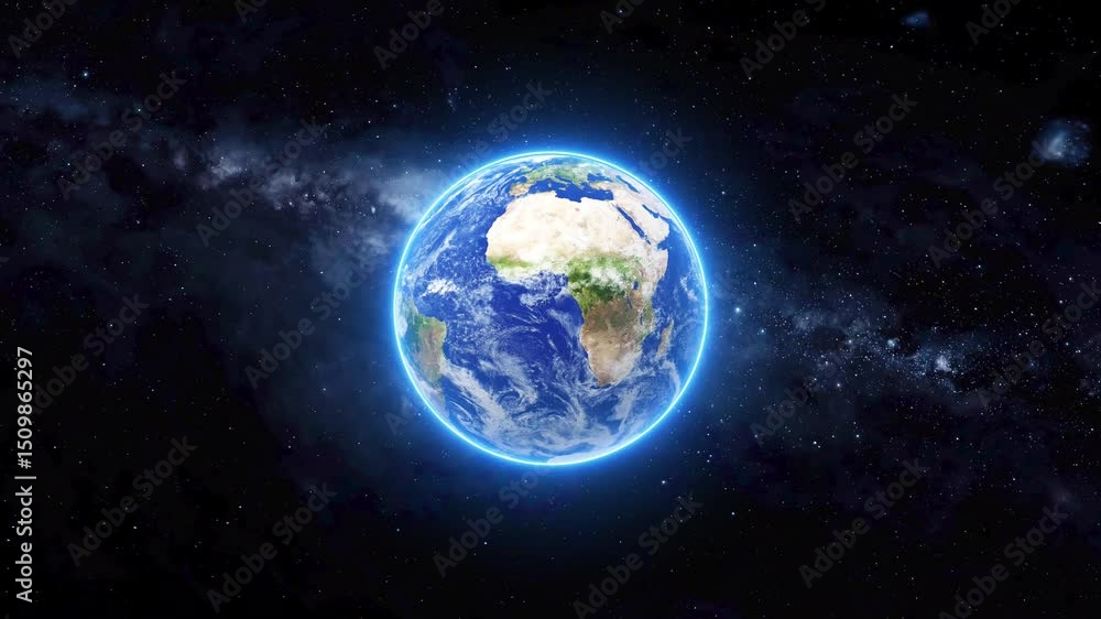 Glowing planet earth in space horizontal 3d rotating animated video Glowing planet earth in space horizontal 3d rotating animated video
