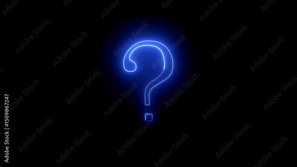 Glowing question sign horizontal neon light effect on black background animation video Glowing question sign horizontal neon light effect on black background animation video