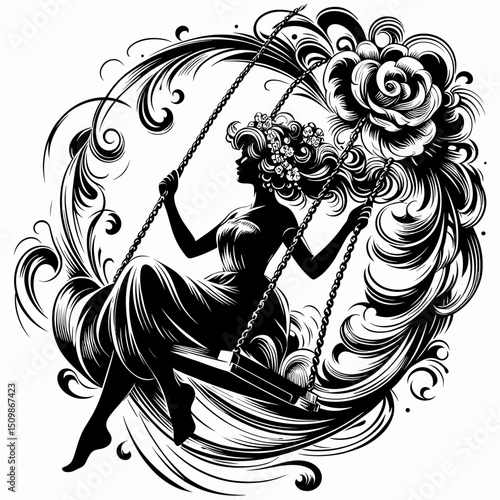Girl on swing silhouette