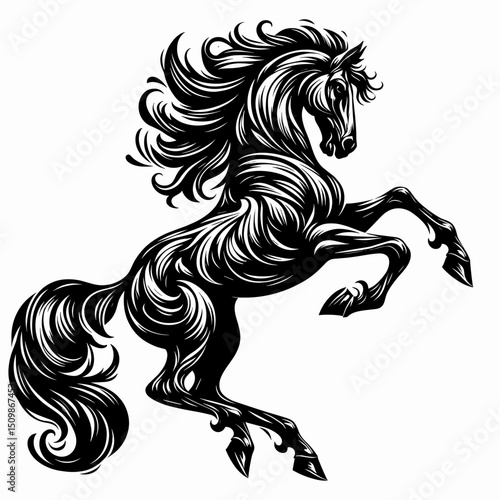 Rearing horse in black style