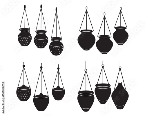 Hanging Marigold Pots: A vibrant display of marigold flowers blooms from handcrafted clay pots, suspended elegantly, capturing the essence of cultural artistry and the beauty of nature's palette