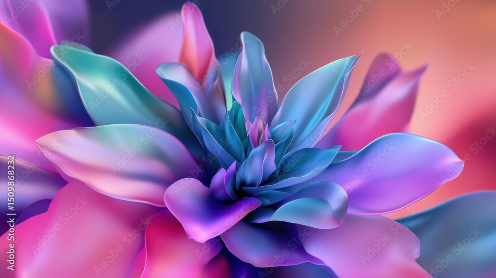 Fototapeta premium Futuristic artwork with stylized cannabis leaf in vibrant pink-teal tones