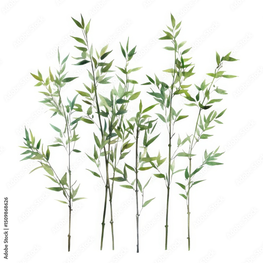Watercolor painting of five bamboo stalks Watercolor painting of five bamboo stalks