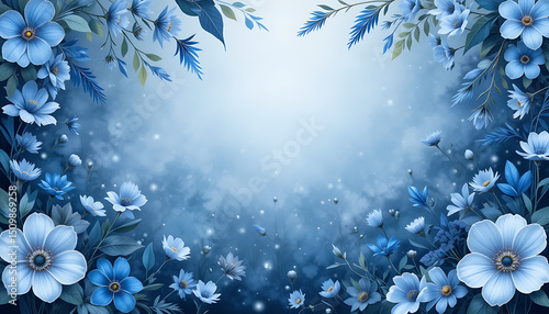 Elegant Blue Floral Border Design for Invitations and Stationery