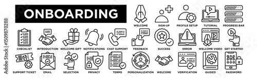 Onboarding icon collection set. Welcome, Sign-Up, Profile Setup, Tutorial, Progress Bar