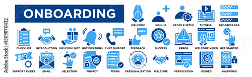 Onboarding icon collection set. Welcome, Sign-Up, Profile Setup, Tutorial, Progress Bar