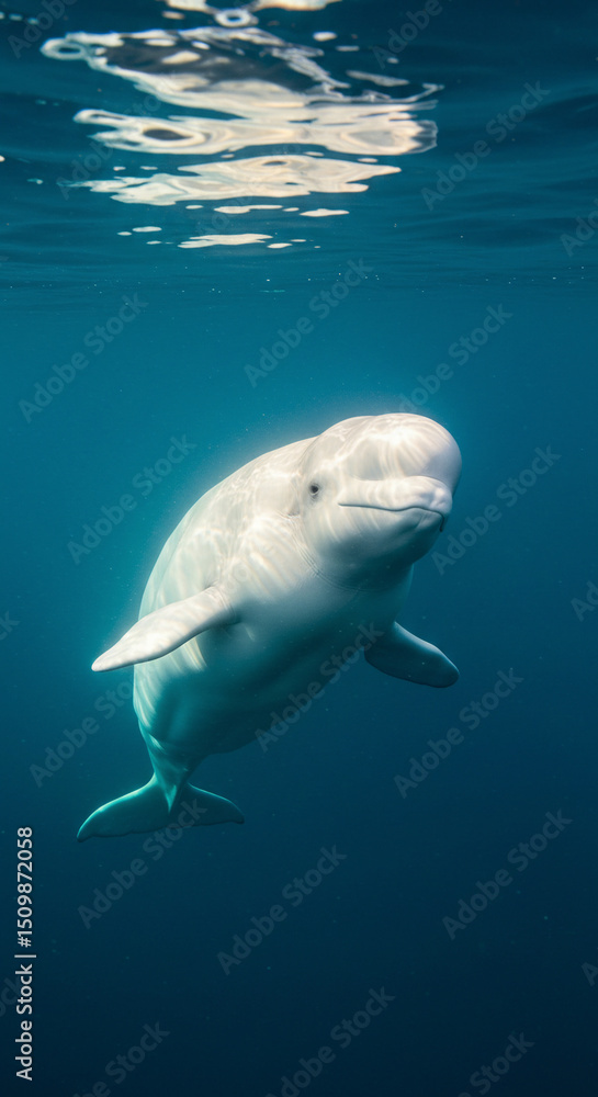 Naklejka premium White Whale Swimming Underwater