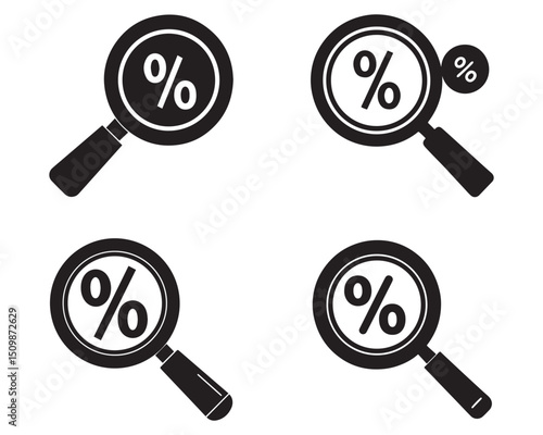 Magnifying glass with percentage symbol icon.