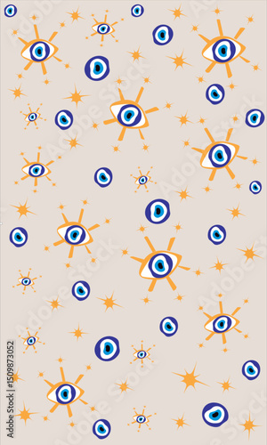 fondo vertical con dibujos de ojos con estrellas doradas 