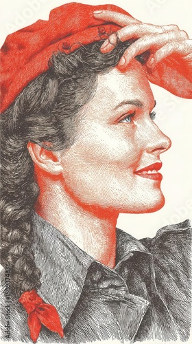 Woman portrait drawing profile view