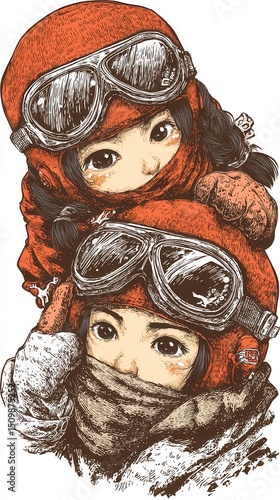 Children in winter gear portrait