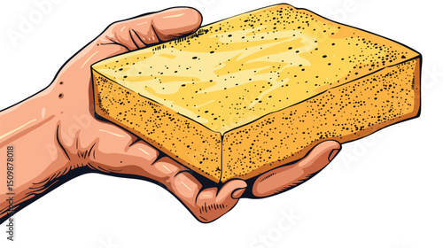 Hand Drawn Vector Illustration: A Hand Holding a Sponge for Cleaning art red home icon wash wipe foam
