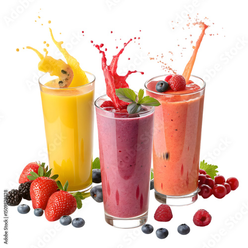 Delicious Fruit Smoothies: Refreshing Blend of Berries, Mango, and More on transparent background