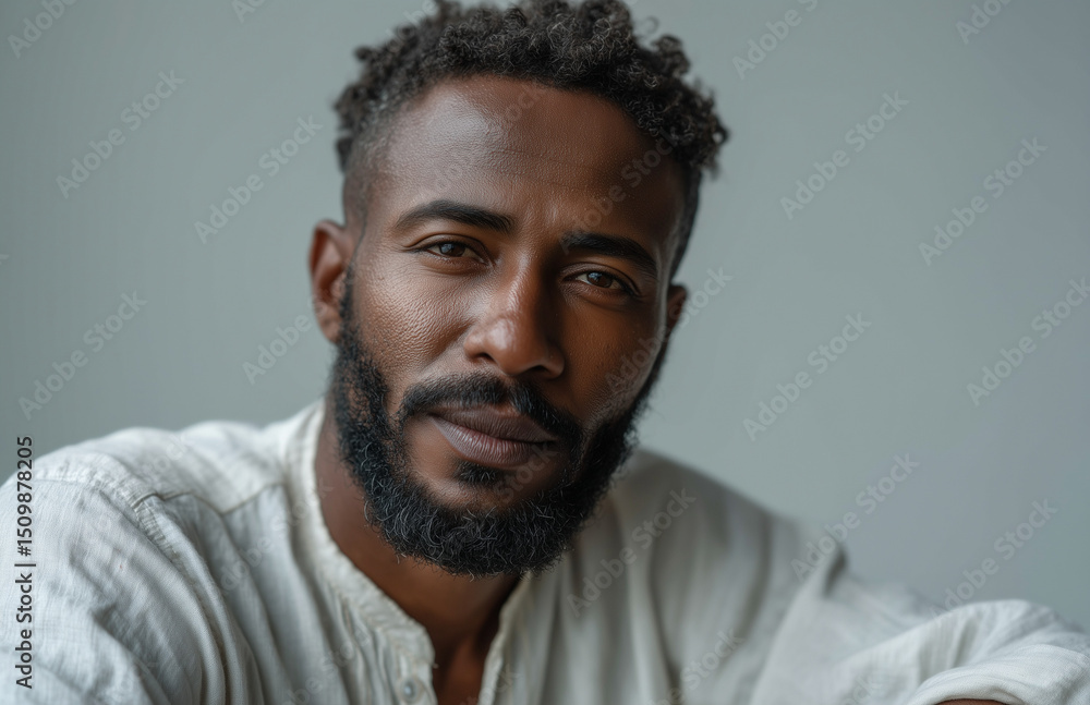 Fototapeta premium Portrait of confident young african american man posing in studio setting