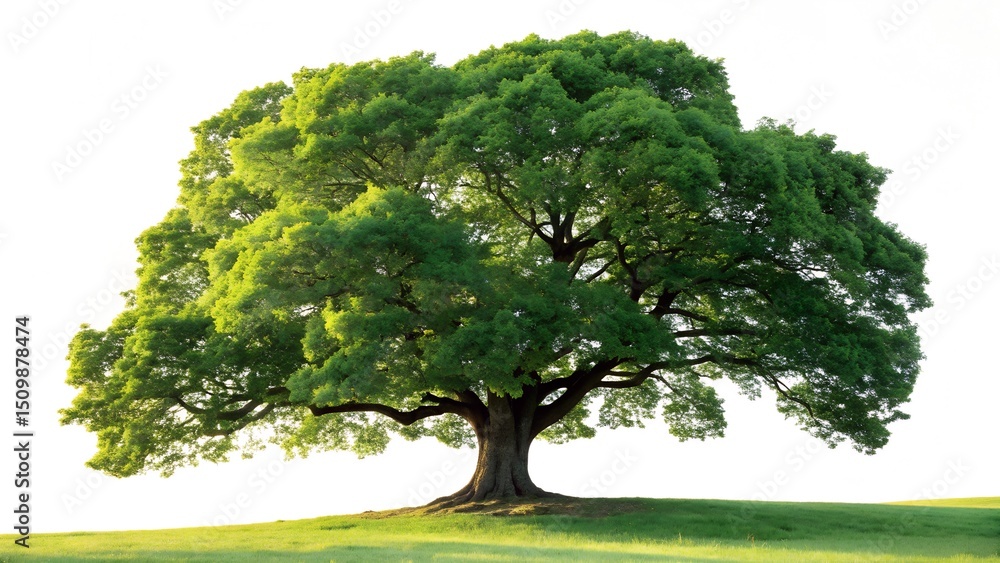 Single oak tree with green foliage in a summer landscape under a big sky Single oak tree with green foliage in a summer landscape under a big sky