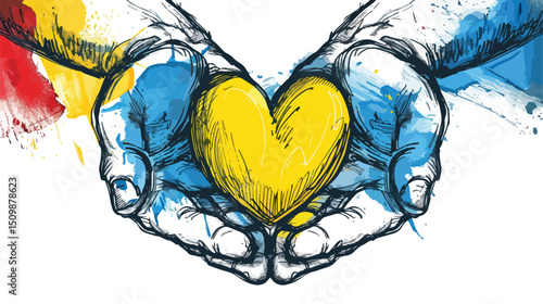 Hands Holding a Heart-Shaped Ukraine: Solidarity, Support, Peace war aid love hope flag blue care   