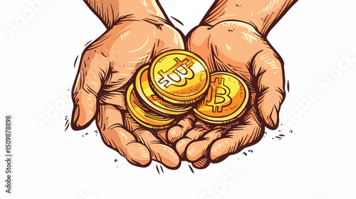 Close-up of hands carefully holding a pile of golden coins, wealth and prosperity concept. rich cash