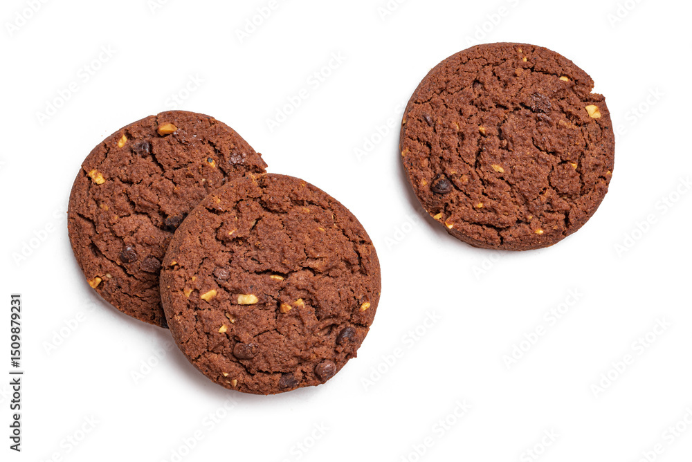 Fototapeta premium Chocolate chip cookies with hazelnuts isolated