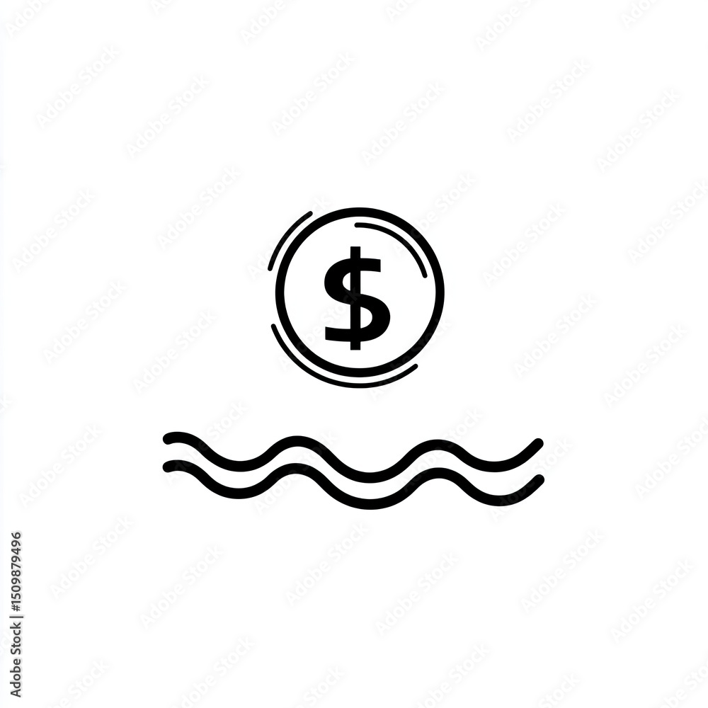 Dollar Coin Icon Over Water Dollar Coin Icon Over Water