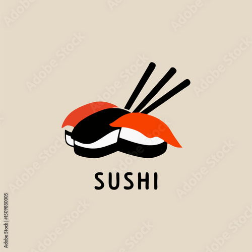A contemporary logo with a sushi silhouette and chopsticks, conveying a sense of authenticity and flavor in Asian culinary offerings.