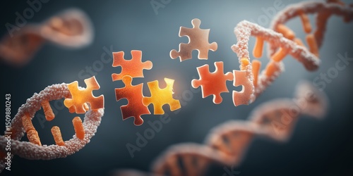 genome editing concept. DNA strands with puzzle pieces symbolizing genetics.