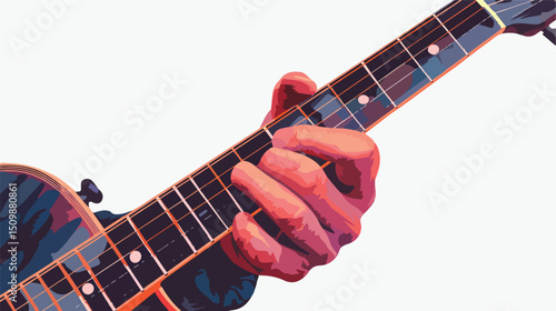 Passionate Guitarist: Hands Gently Caressing Strings, Flat Vector Illustration, Isolated on White   