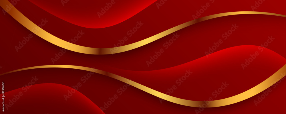 3D red luxury abstract background overlap layer on dark space with golden lines effect decoration. Modern graphic design element waves cutout style concept for web, art, flyer, card, or brochure cover 3D red luxury abstract background overlap layer on dark space with golden lines effect decoration. Modern graphic design element waves cutout style concept for web, art, flyer, card, or brochure cover