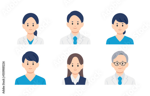 医者･看護師･医療事務の男女上半身セット【人物ベクターイラスト素材】