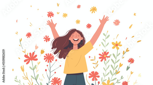 Joyful Mind: Flat Vector Illustration of Happiness and Positivity, Ideal for Websites, Social Media,