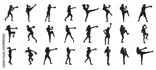 boxing woman silhouette design template.
