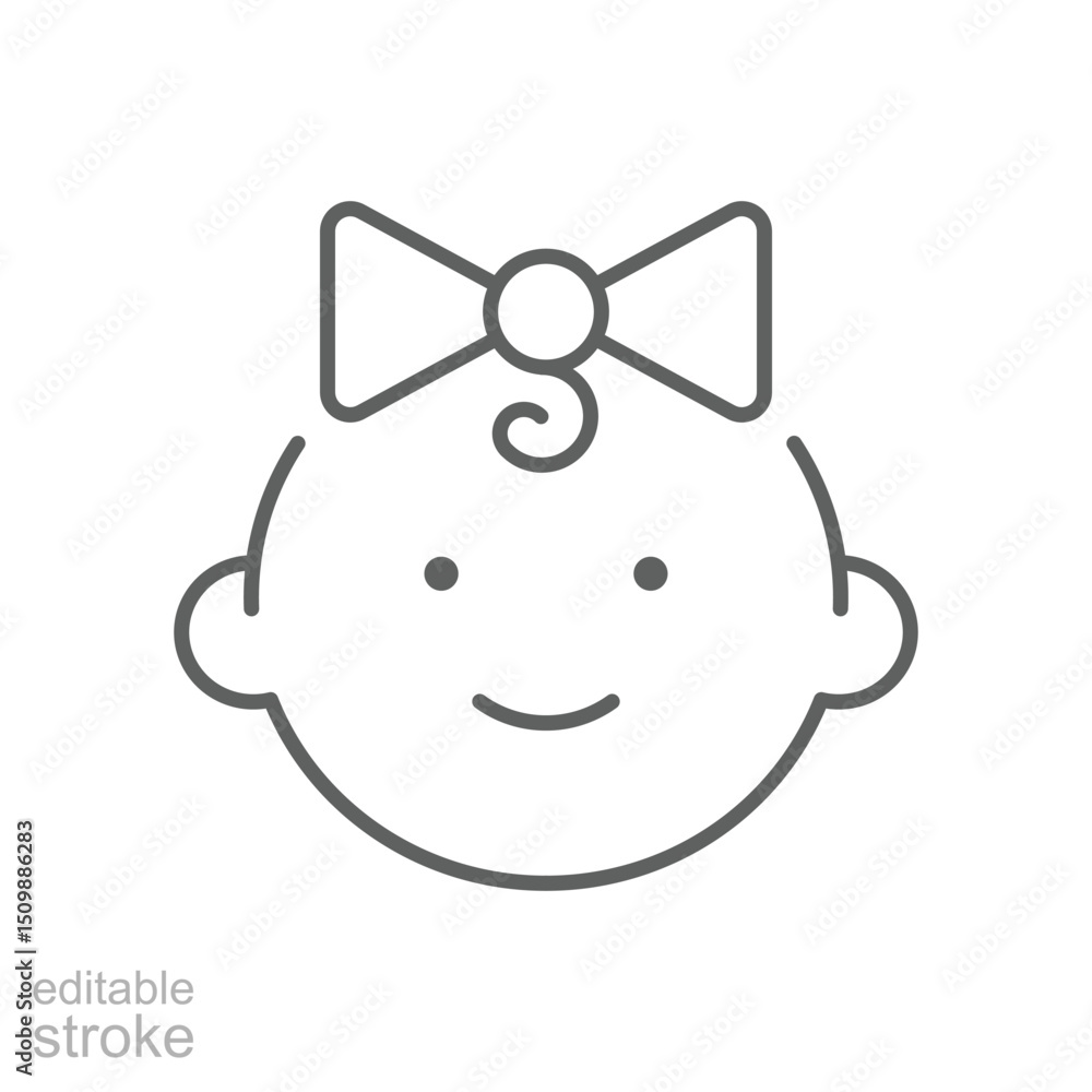 Happy little girl head icon. Simple outline style. Line symbol isolated. Face of baby girl. Editable stroke Happy little girl head icon. Simple outline style. Line symbol isolated. Face of baby girl. Editable stroke