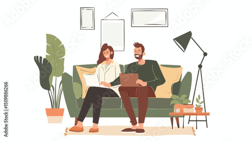 Happy Senior Couple Working Together on Laptop at Home cozy love aged house mature adults family    