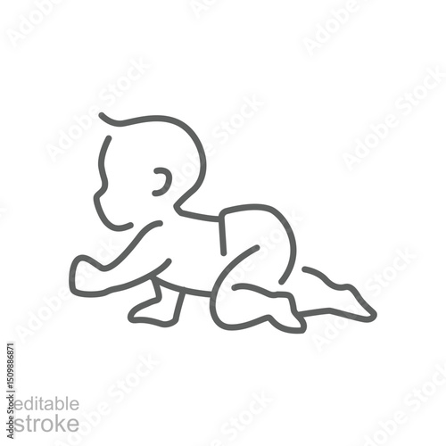 The baby is crawling line icon. Simple outline style. Toddler development. Early childhood.  Editable stroke