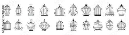 cage birds vector silhouettes collection cage birds canary recent illustrations template