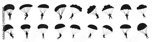 collection skydiver parachuting isolated vectors silhouettes