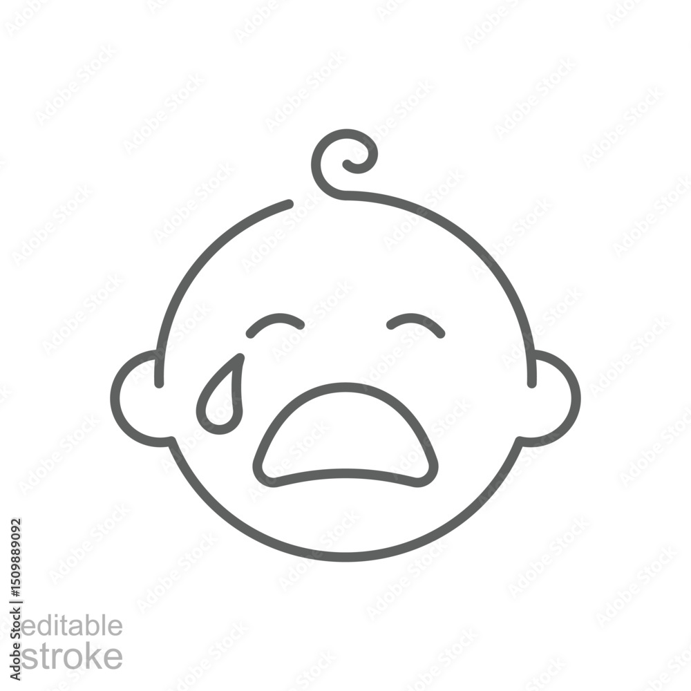 Crying baby boy line icon, outline sign, linear style pictogram isolated. Symbol, logo illustration. Editable stroke Crying baby boy line icon, outline sign, linear style pictogram isolated. Symbol, logo illustration. Editable stroke