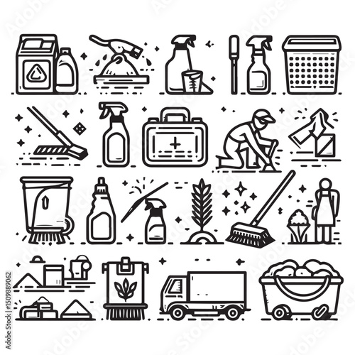 editable vector clip art collection of cleaning elements