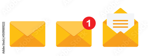 Message icon set.  Mail symbol collection with new message notification and open envelope sign. Simple message icons for app, ui and website. Transparent vector illustration.