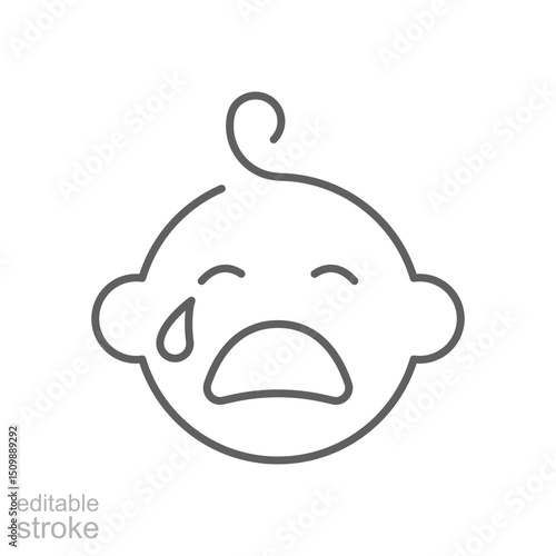 Crying baby boy line icon, outline sign, linear style pictogram isolated. Symbol, logo illustration. Editable stroke