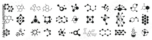Connected molecules icons. Molecular structure logo vector