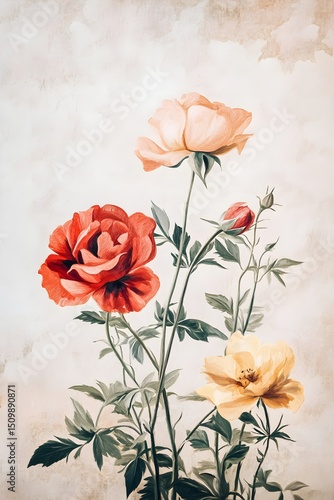 Elegant vintage roses painting floral art print