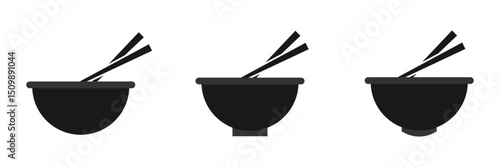 bowl and chopsticks icon. Cartoon style bowl and chopsticks icon.