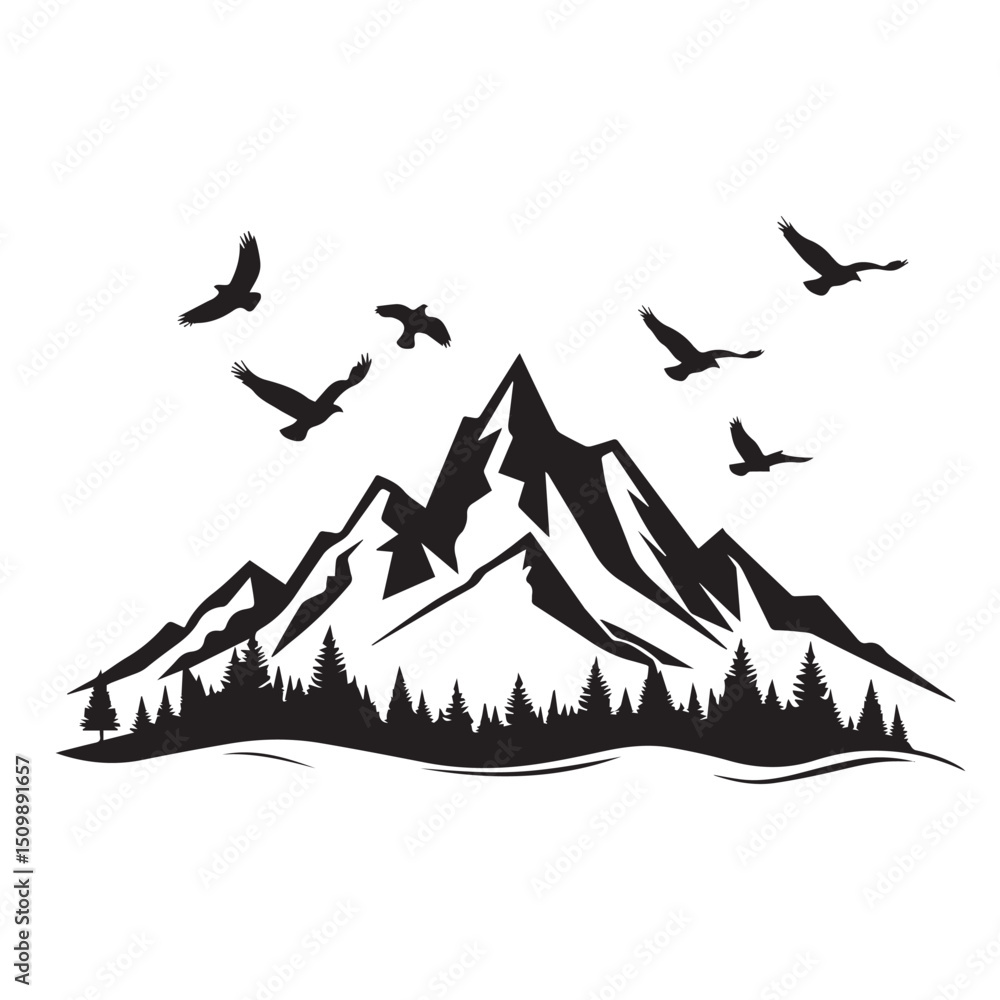 Fototapeta premium Mountain silhouette icon vector